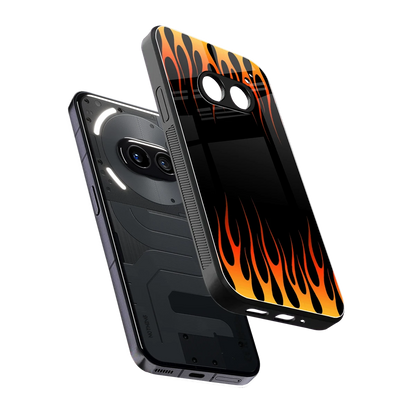 Flames Hot Red sleek nothing phone 2a plus cover with tempered glass back and TPU edges