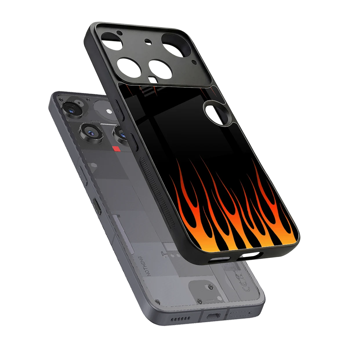 Flames Hot Red sleek nothing phone 3 cover with tempered glass back and TPU edges