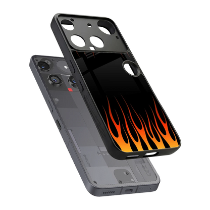 Flames Hot Red sleek nothing phone 3 cover with tempered glass back and TPU edges