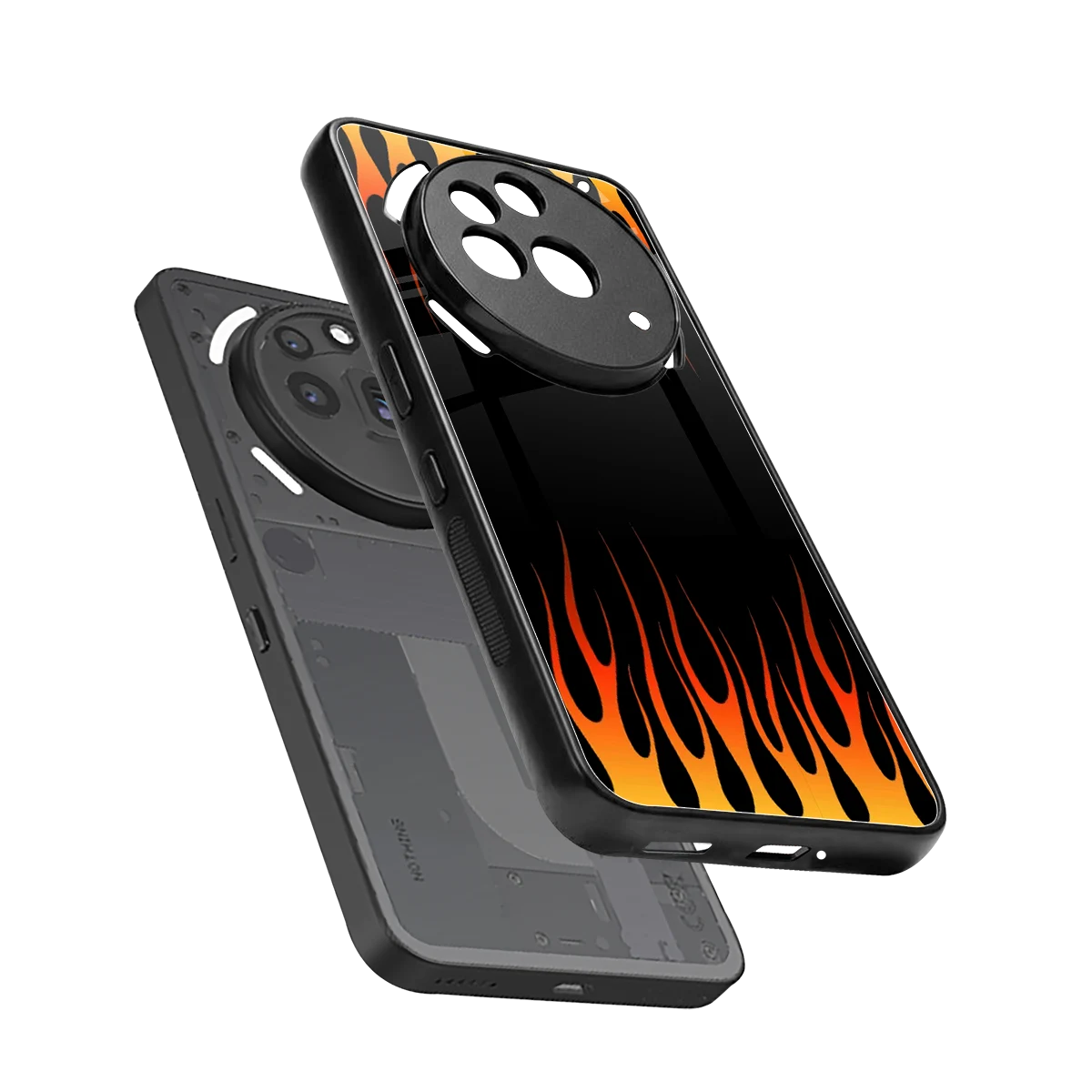 Flames Hot Red sleek nothing phone 3a pro cover with tempered glass back and TPU edges