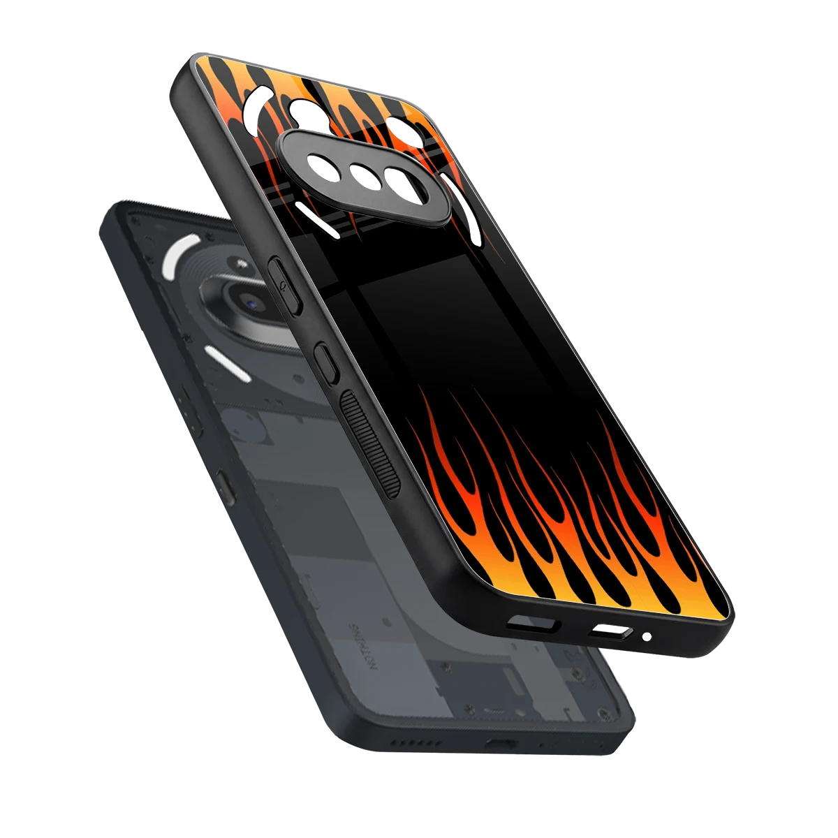 Flames Hot Red sleek nothing phone 3a cover with tempered glass back and TPU edges