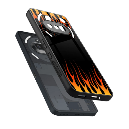 Flames Hot Red sleek nothing phone 3a cover with tempered glass back and TPU edges