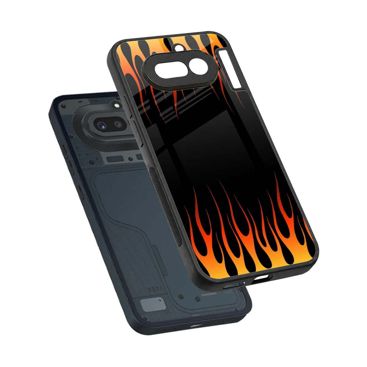 Flames Hot Red sleek nothing phone 4a cover with tempered glass back and TPU edges