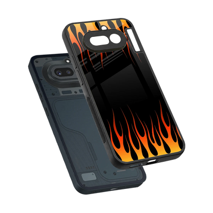 Flames Hot Red sleek nothing phone 4a cover with tempered glass back and TPU edges