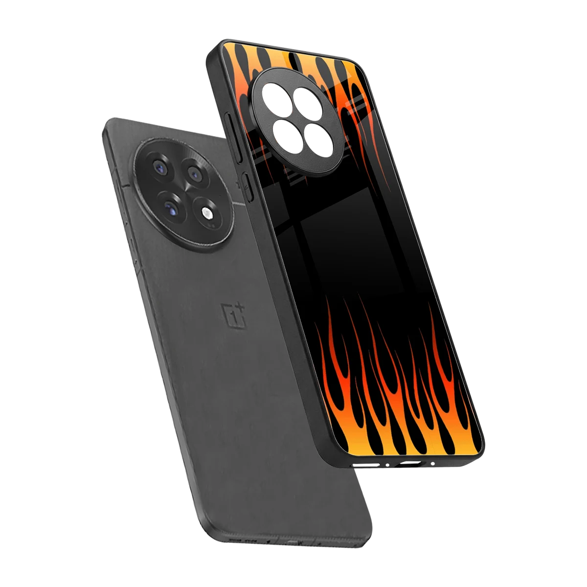 Flames Hot Red sleek oneplus 13r cover with tempered glass back and TPU edges