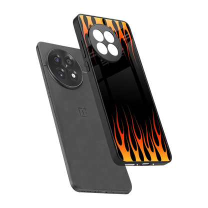 Flames Hot Red sleek oneplus 13r cover with tempered glass back and TPU edges