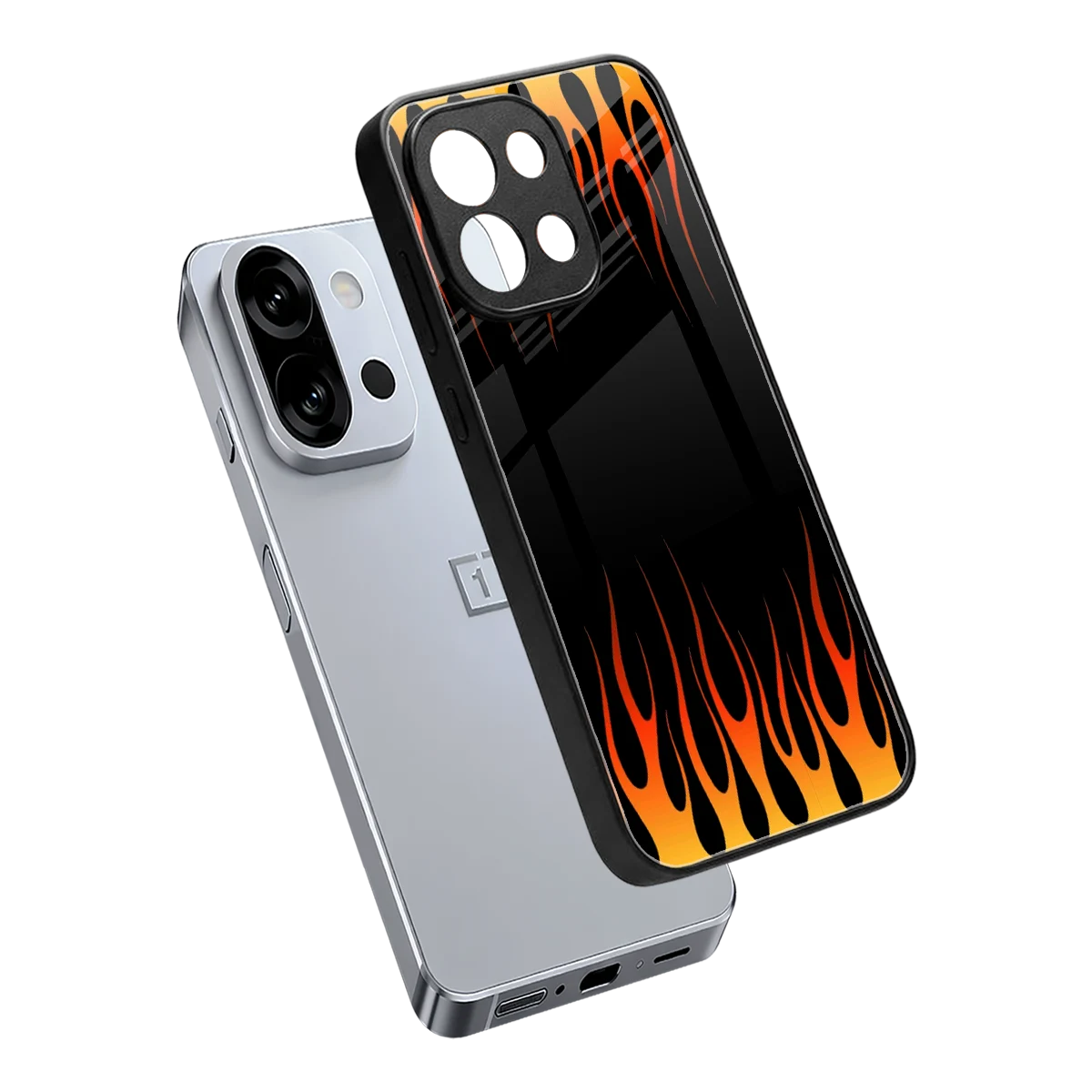 Flames Hot Red sleek oneplus 13s cover with tempered glass back and TPU edges