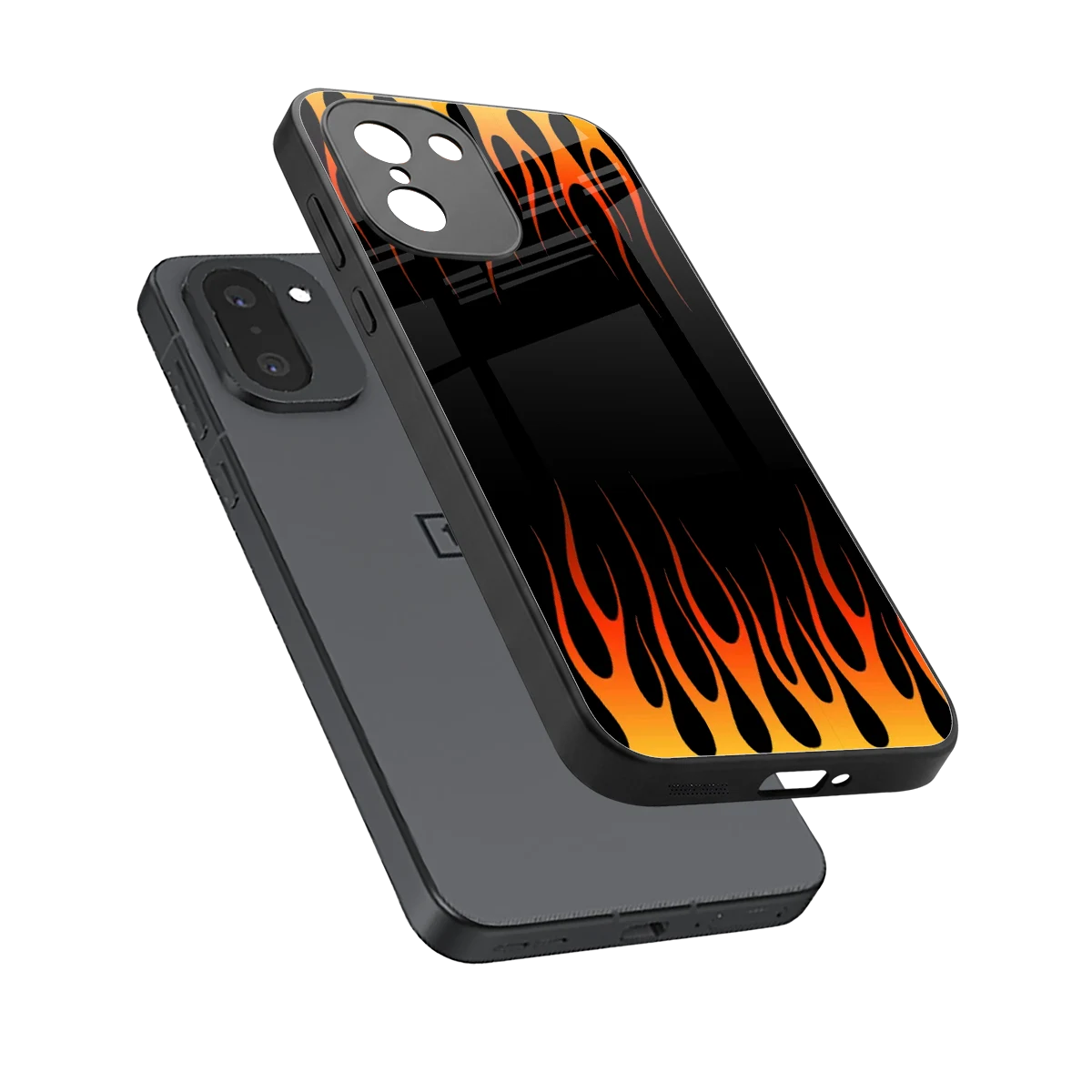 Flames Hot Red sleek oneplus 15r cover with tempered glass back and TPU edges