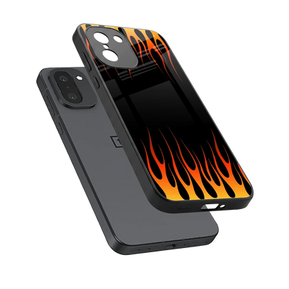 Flames Hot Red sleek oneplus 15r cover with tempered glass back and TPU edges