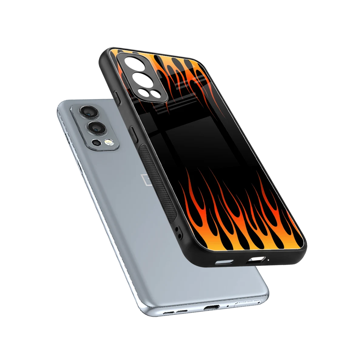 Flames Hot Red sleek oneplus nord 2 cover with tempered glass back and TPU edges