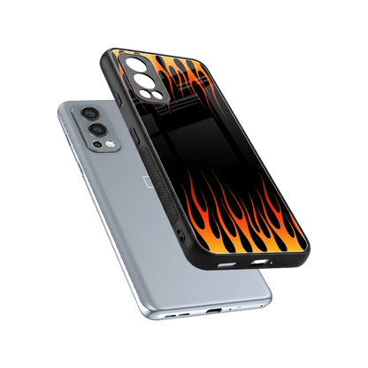 Flames Hot Red sleek oneplus nord 2 cover with tempered glass back and TPU edges