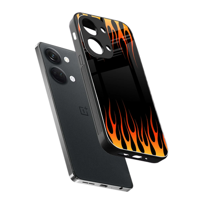 Flames Hot Red sleek oneplus nord 3 cover with tempered glass back and TPU edges