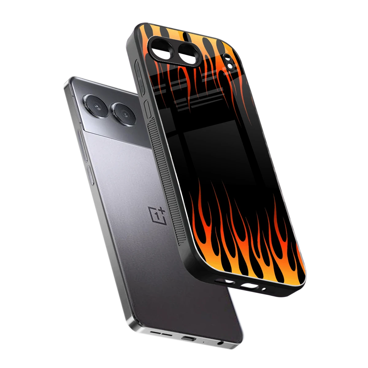 Flames Hot Red sleek oneplus nord 4 cover with tempered glass back and TPU edges