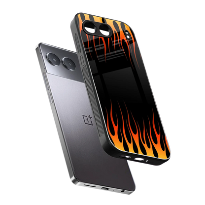 Flames Hot Red sleek oneplus nord 4 cover with tempered glass back and TPU edges