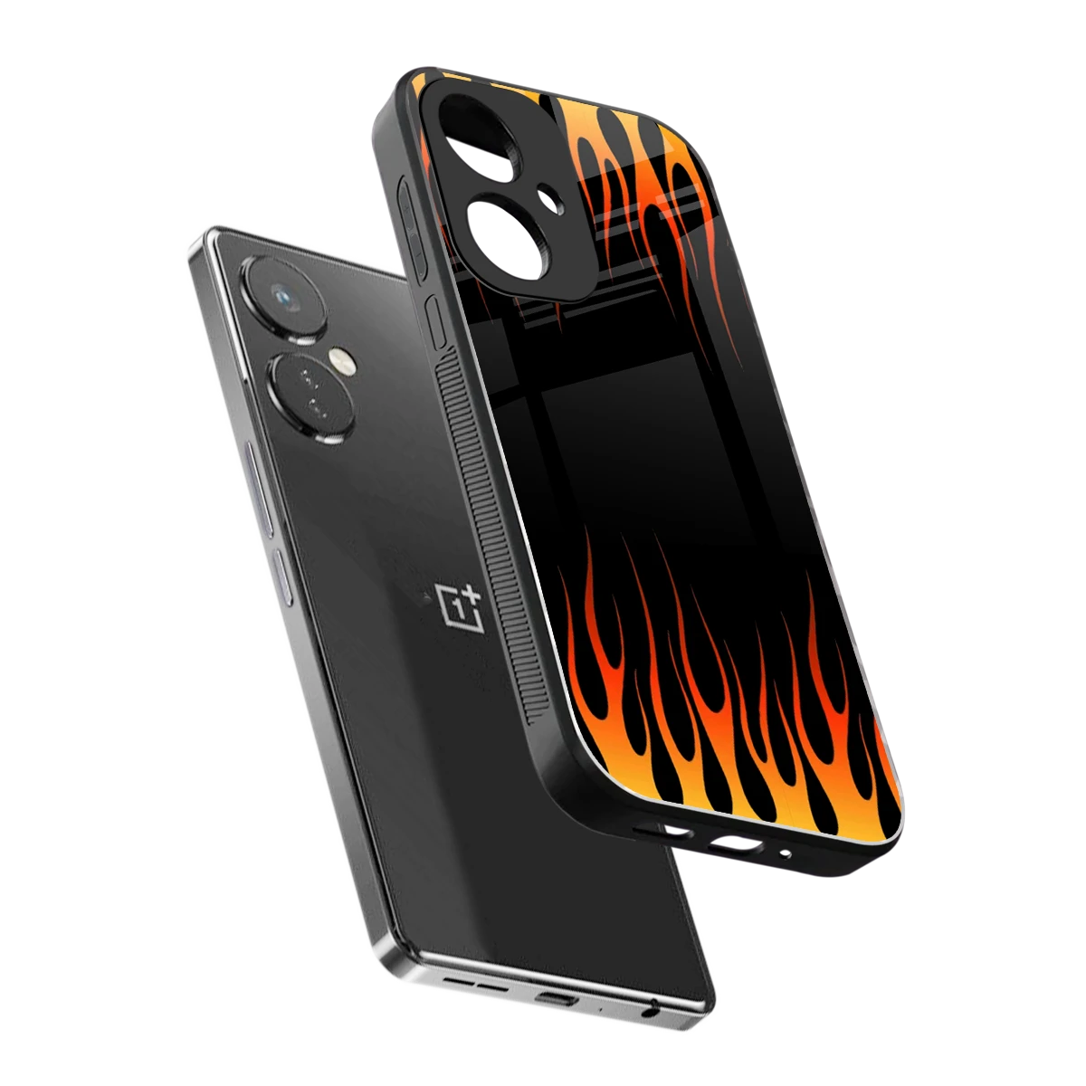 Flames Hot Red sleek oneplus nord ce 3 cover with tempered glass back and TPU edges
