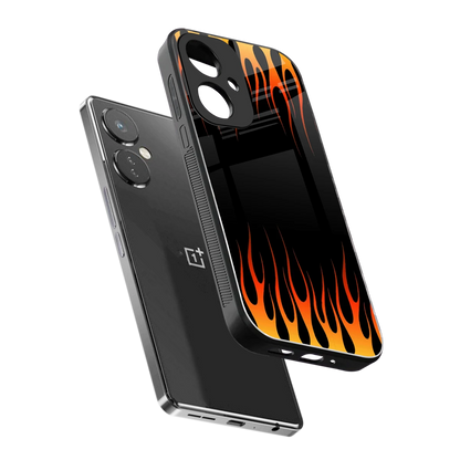 Flames Hot Red sleek oneplus nord ce 3 cover with tempered glass back and TPU edges