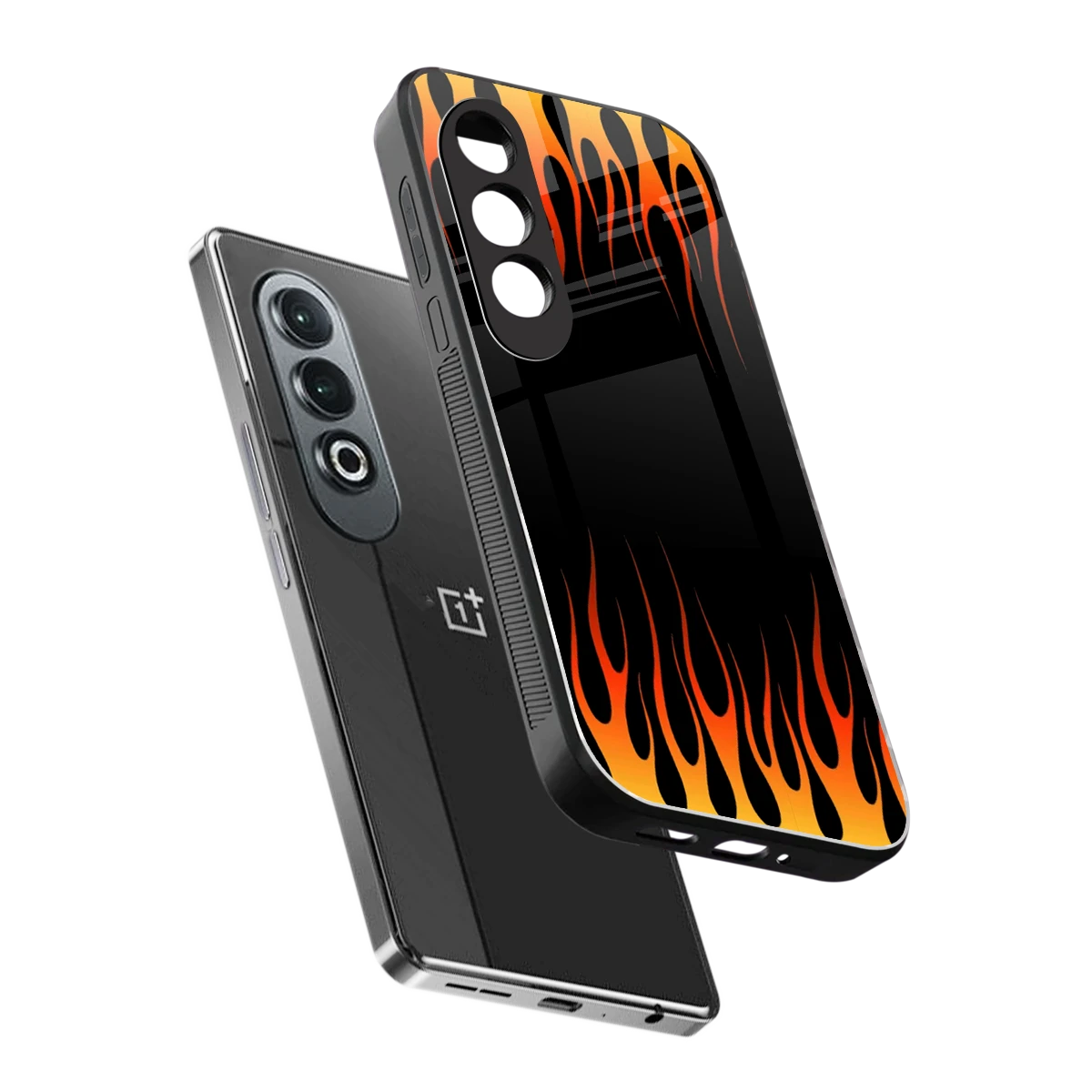 Flames Hot Red sleek oneplus nord ce 4 cover with tempered glass back and TPU edges