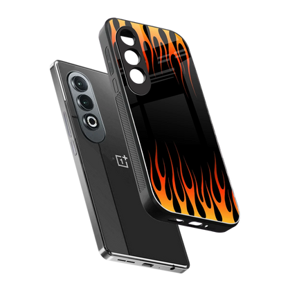 Flames Hot Red sleek oneplus nord ce 4 cover with tempered glass back and TPU edges