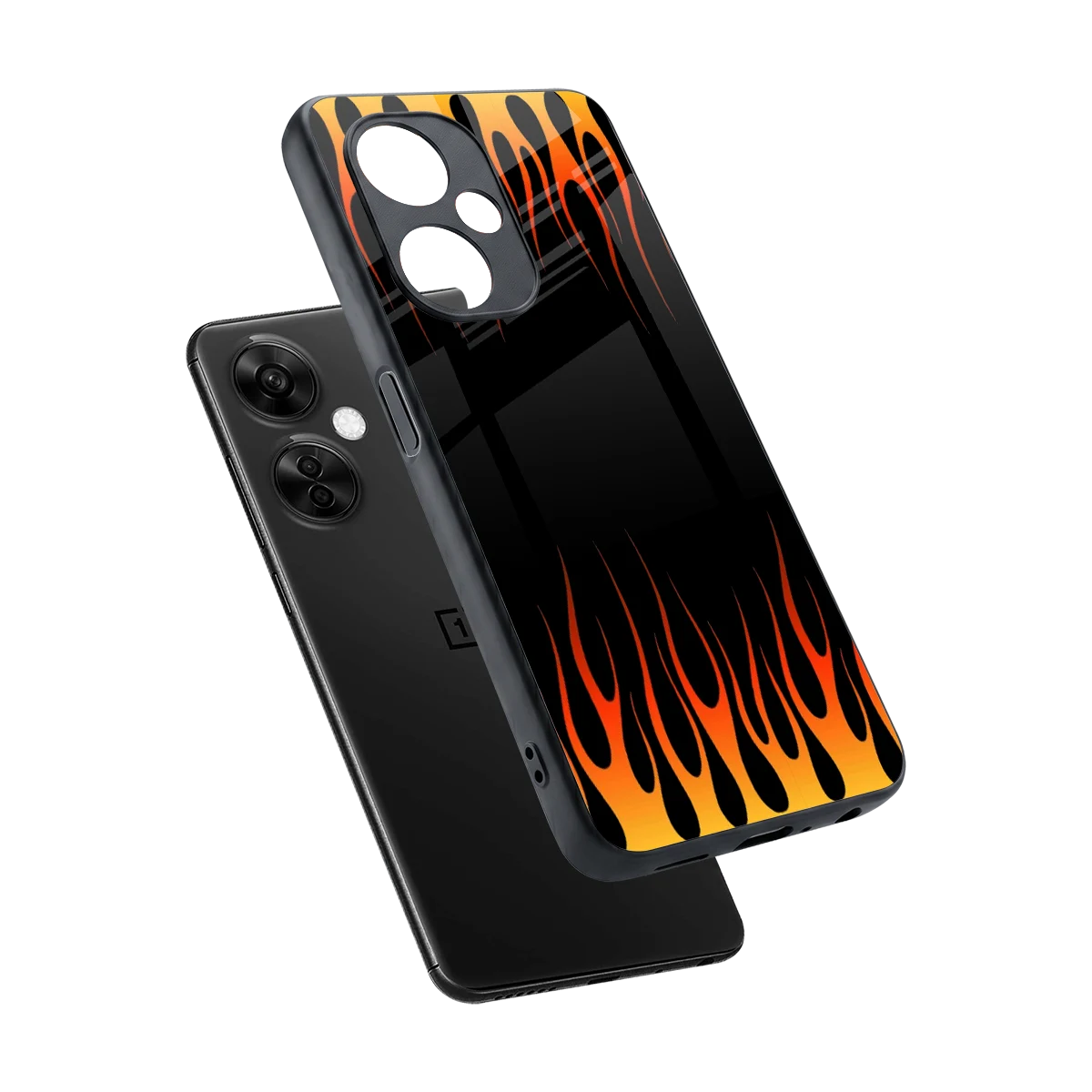 Flames Hot Red sleek oneplus nord ce 3 lite cover with tempered glass back and TPU edges