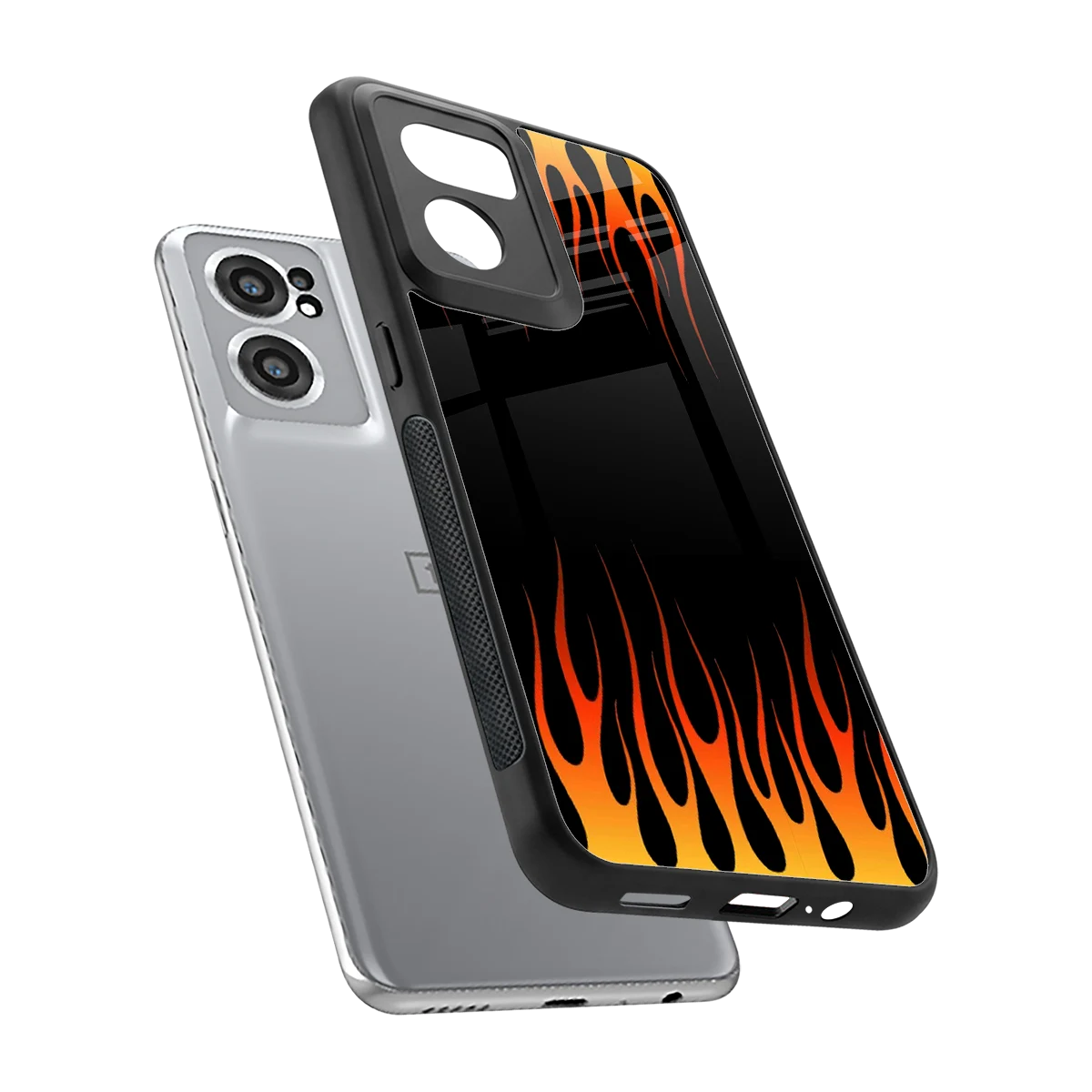 Flames Hot Red sleek oneplus nord ce 2 cover with tempered glass back and TPU edges