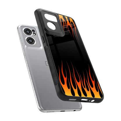 Flames Hot Red sleek oneplus nord ce 2 cover with tempered glass back and TPU edges