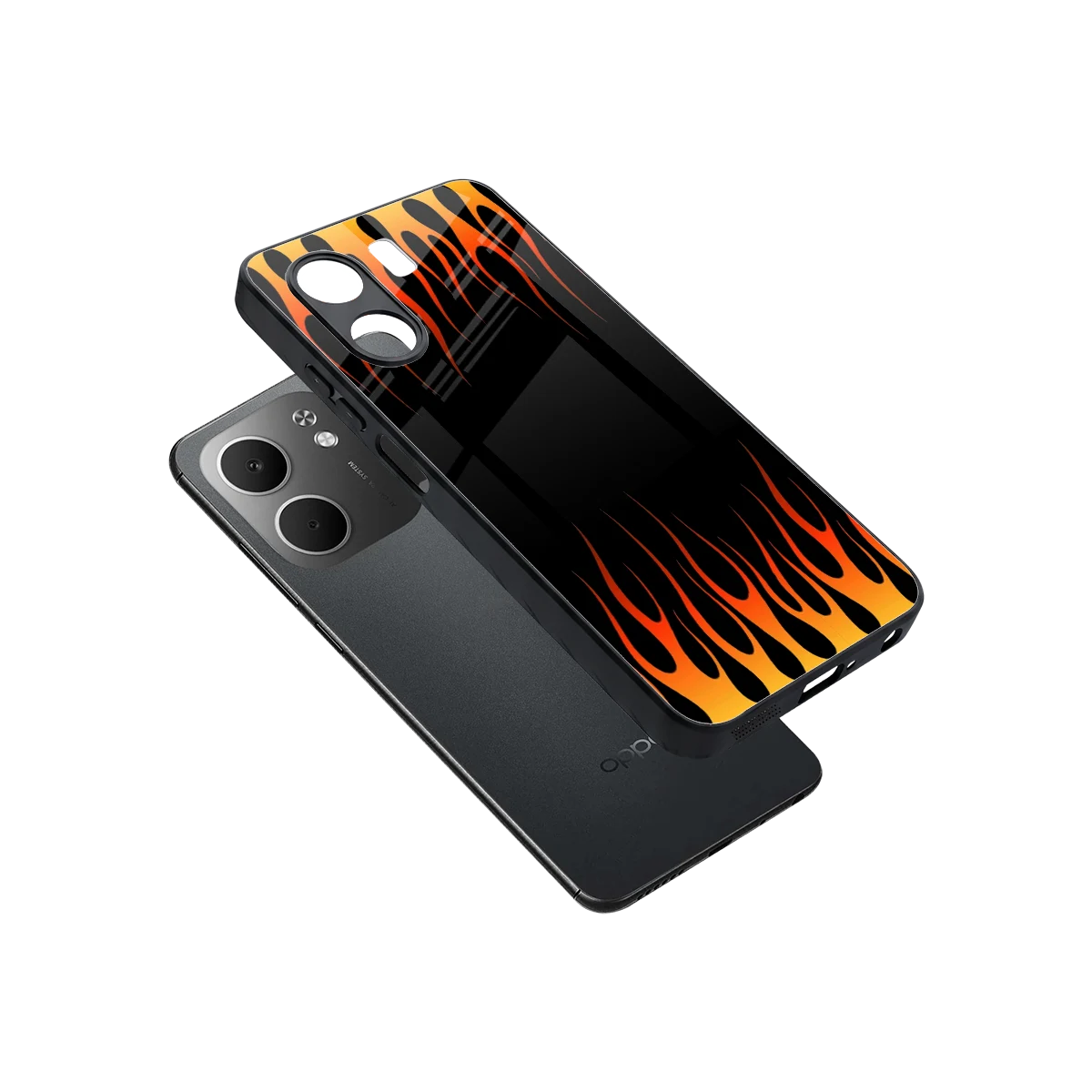 Flames Hot Red sleek oppo a5x 5g cover with tempered glass back and TPU edges