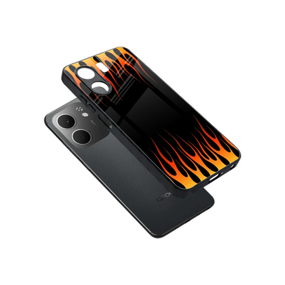 Flames Hot Red sleek oppo a5x 5g cover with tempered glass back and TPU edges