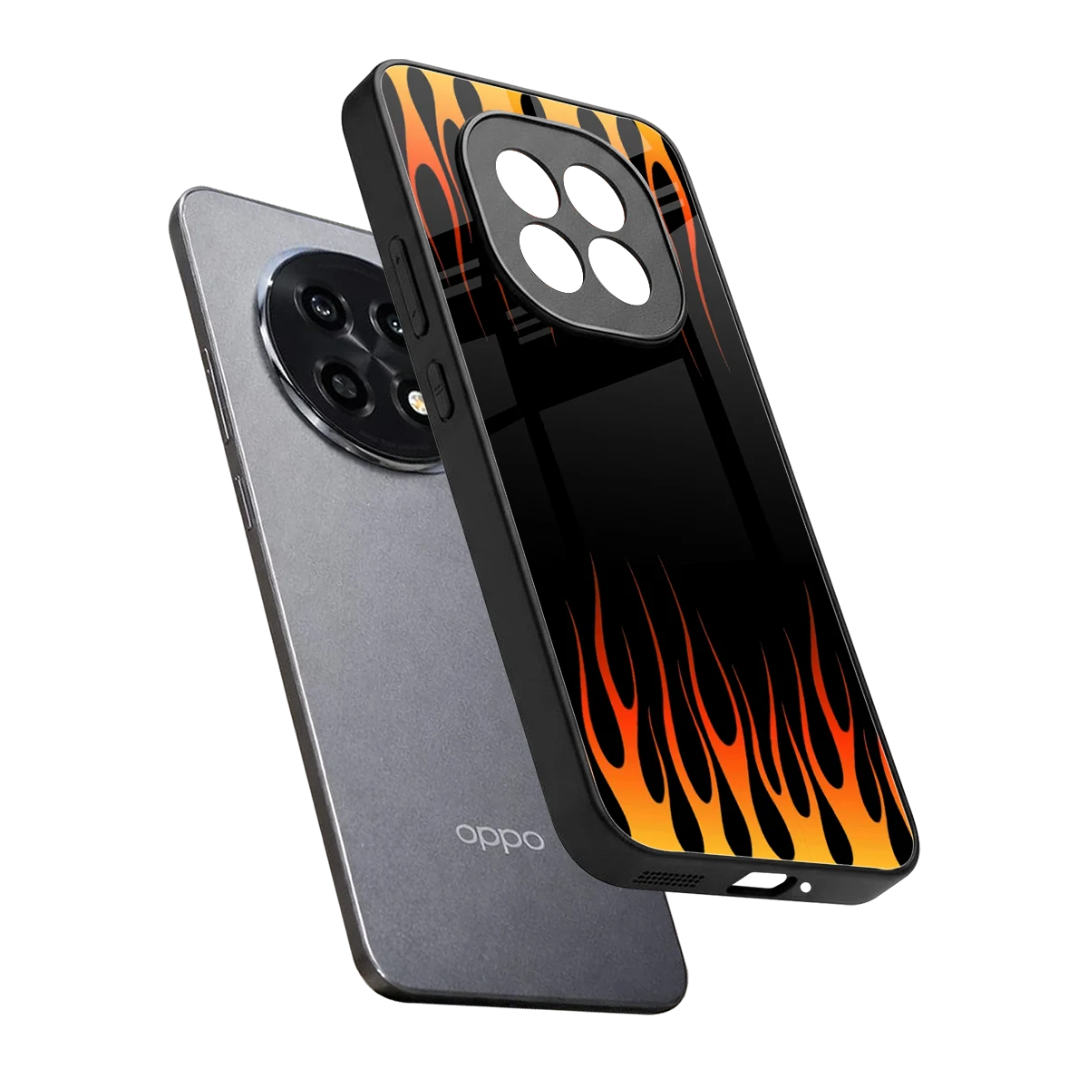 Flames Hot Red sleek oppo f29 pro 5g cover with tempered glass back and TPU edges