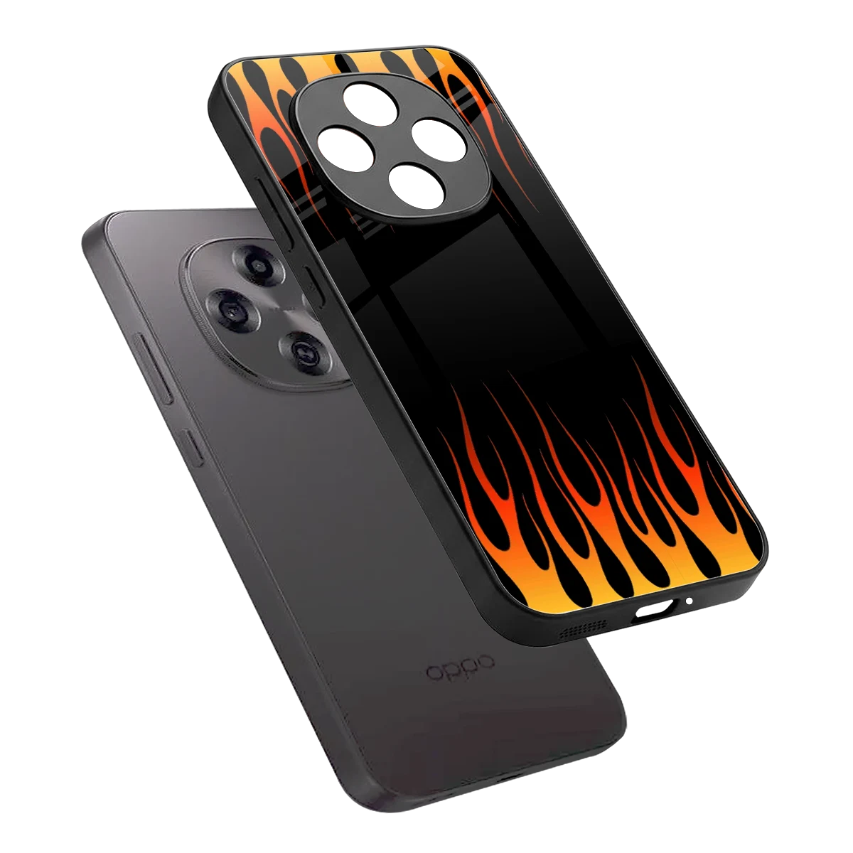 Flames Hot Red sleek oppo f31 pro 5g cover with tempered glass back and TPU edges