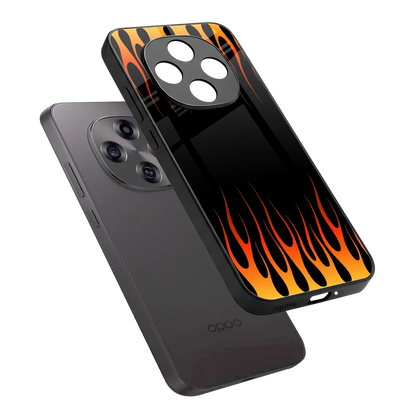 Flames Hot Red sleek oppo f31 pro 5g cover with tempered glass back and TPU edges
