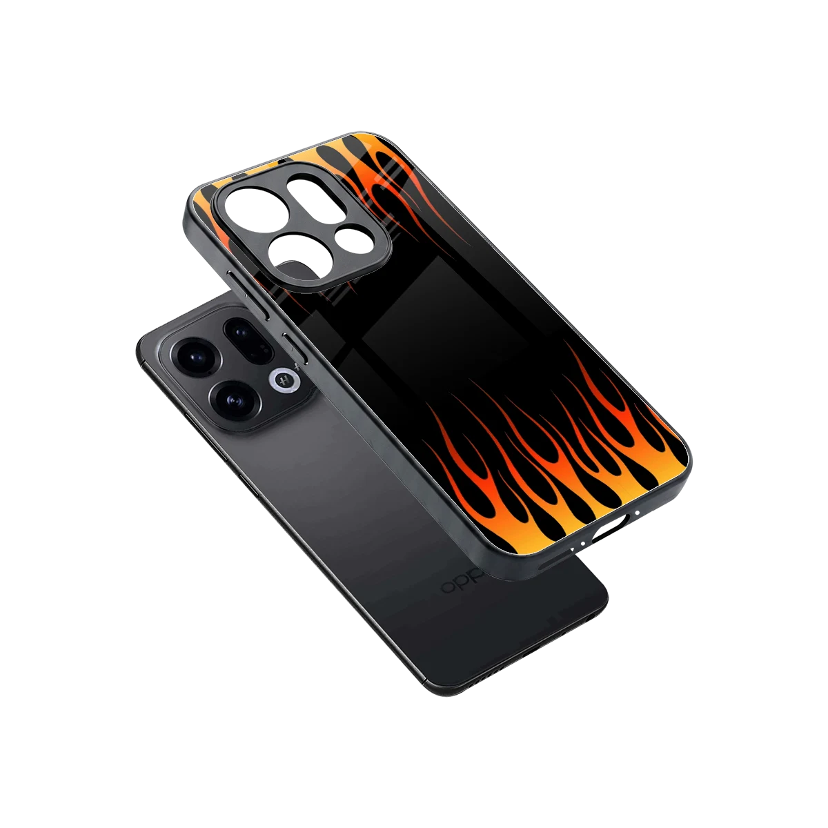 Flames Hot Red sleek oppo find x9 cover with tempered glass back and TPU edges