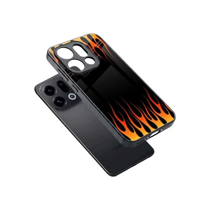 Flames Hot Red sleek oppo find x9 cover with tempered glass back and TPU edges