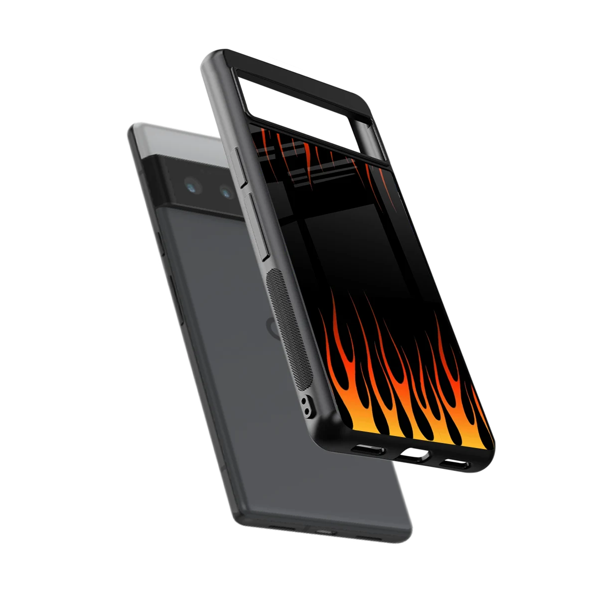 Flames Hot Red sleek google pixel 6 pro cover with tempered glass back and TPU edges