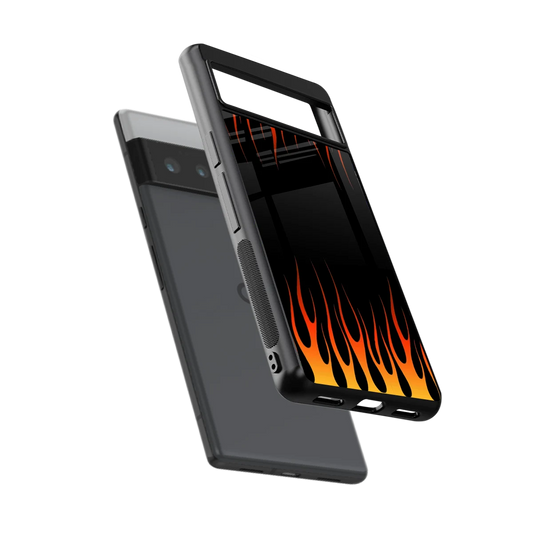 Flames Hot Red sleek google pixel 6 pro cover with tempered glass back and TPU edges