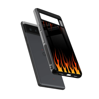 Flames Hot Red sleek google pixel 6a cover with tempered glass back and TPU edges