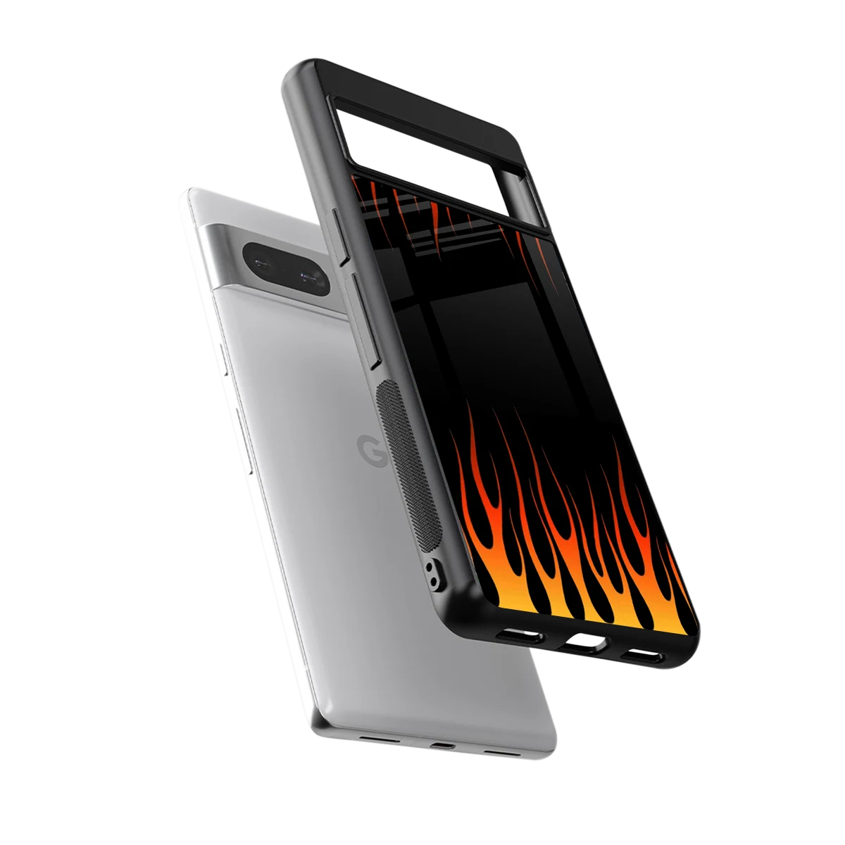Flames Hot Red sleek google pixel 7a cover with tempered glass back and TPU edges
