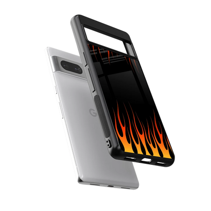 Flames Hot Red sleek google pixel 7a cover with tempered glass back and TPU edges