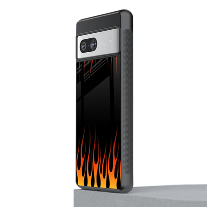 Flames Hot Red stylish phone case for google pixel 7a | glossy glass and slim fit