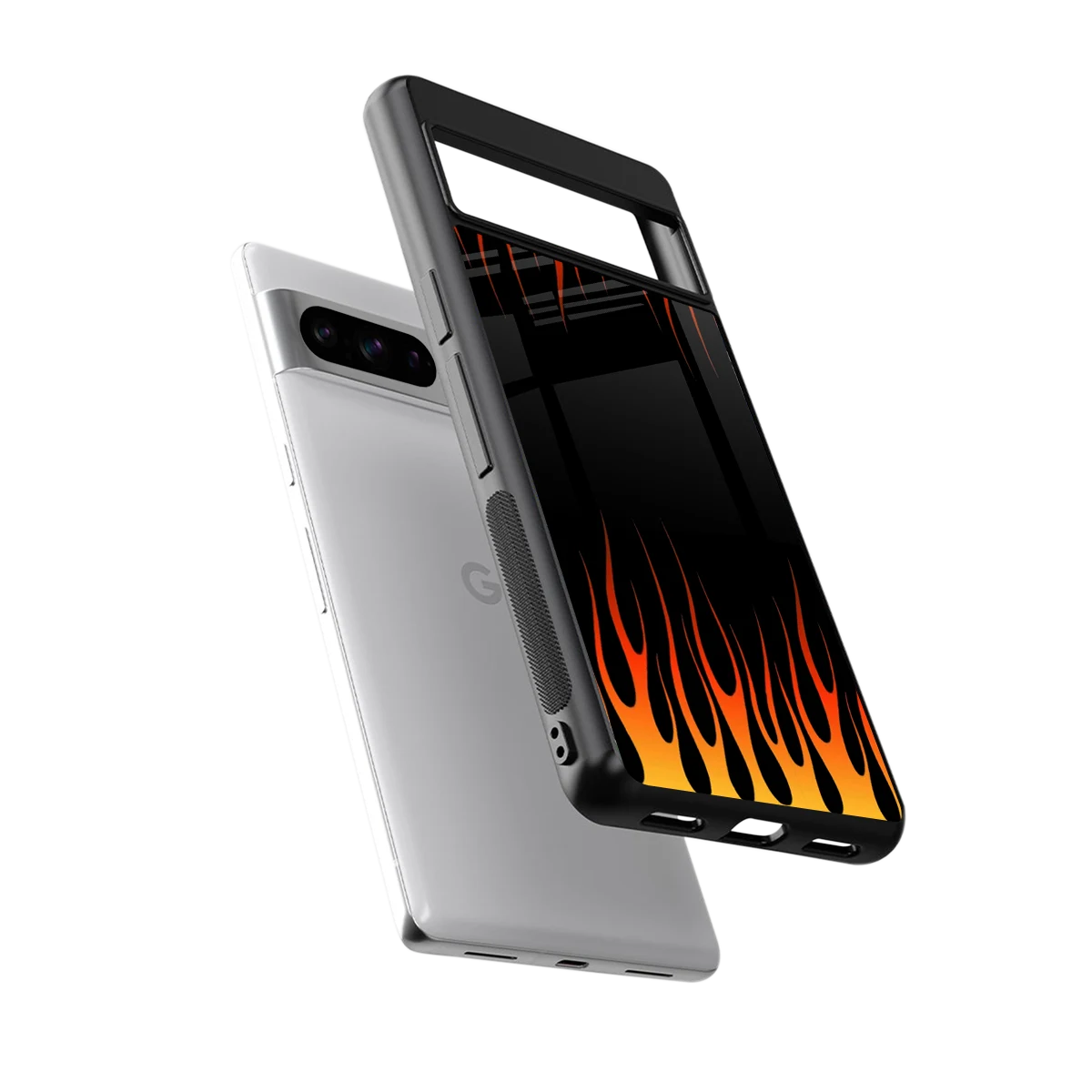 Flames Hot Red sleek google pixel 8 pro cover with tempered glass back and TPU edges