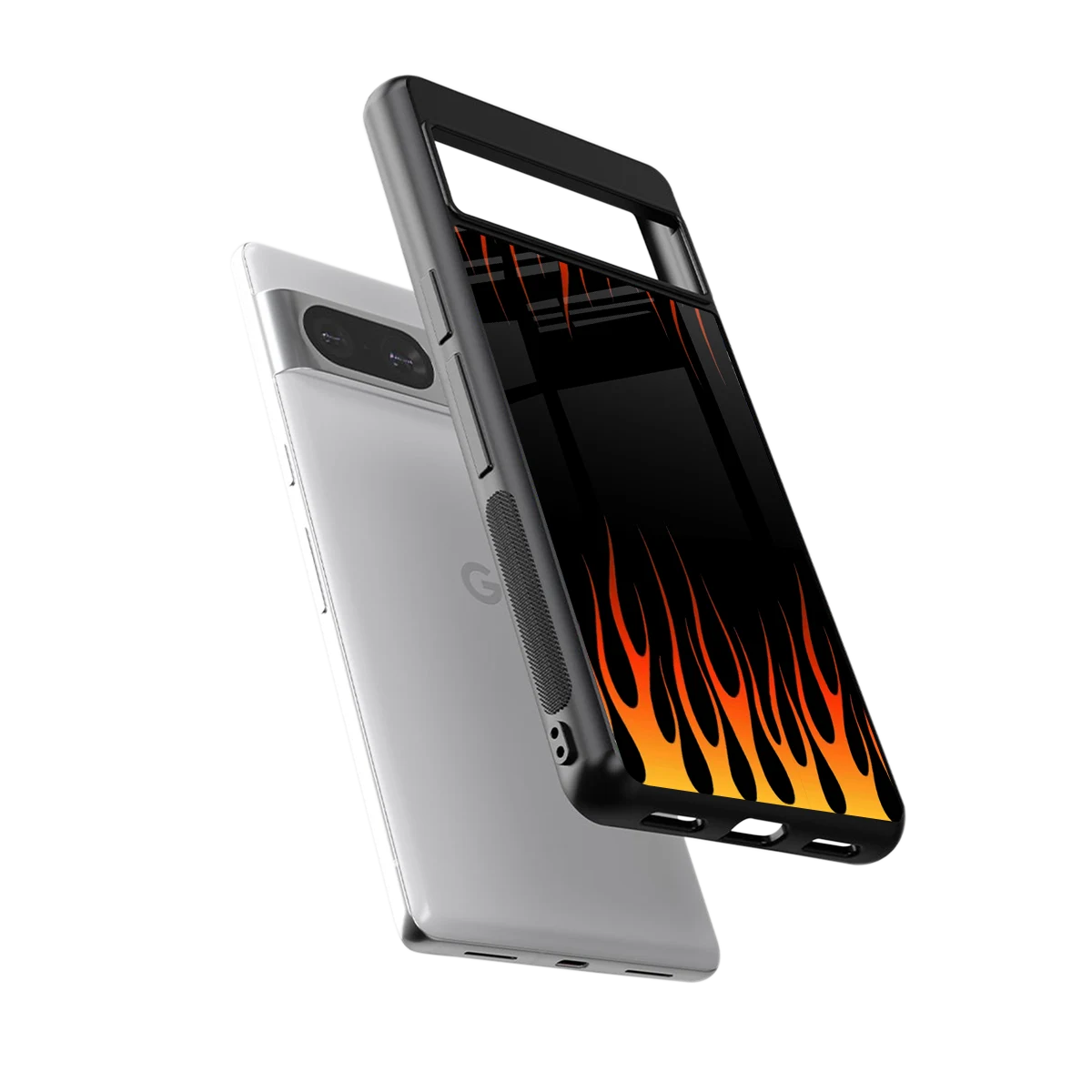 Flames Hot Red sleek google pixel 8 cover with tempered glass back and TPU edges
