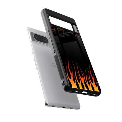 Flames Hot Red sleek google pixel 8 cover with tempered glass back and TPU edges