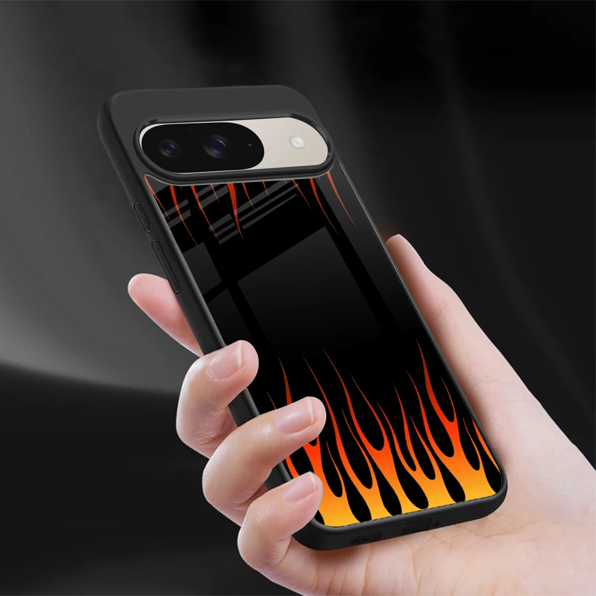 Flames Hot Red sleek google pixel 9 cover with tempered glass back and TPU edges