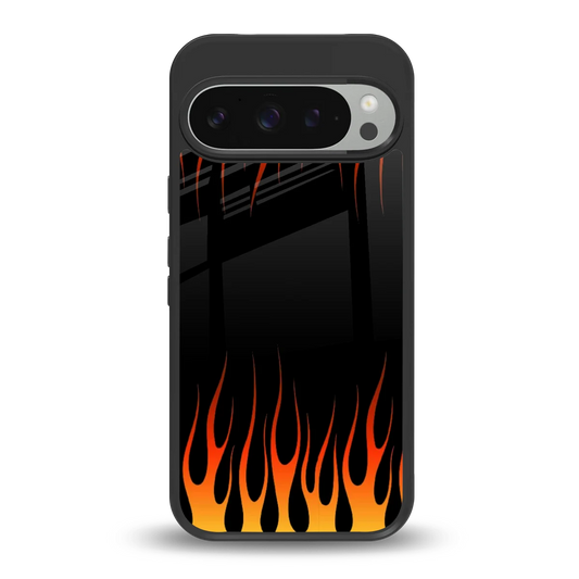 Flames Hot Red back phone cover | glass case for google pixel 9 pro