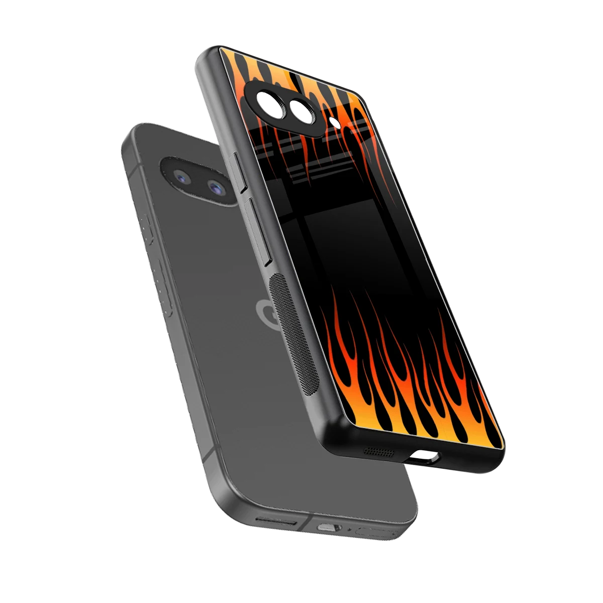 Flames Hot Red sleek google pixel 10a cover with tempered glass back and TPU edges