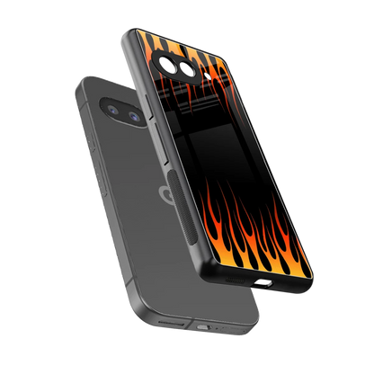 Flames Hot Red sleek google pixel 10a cover with tempered glass back and TPU edges