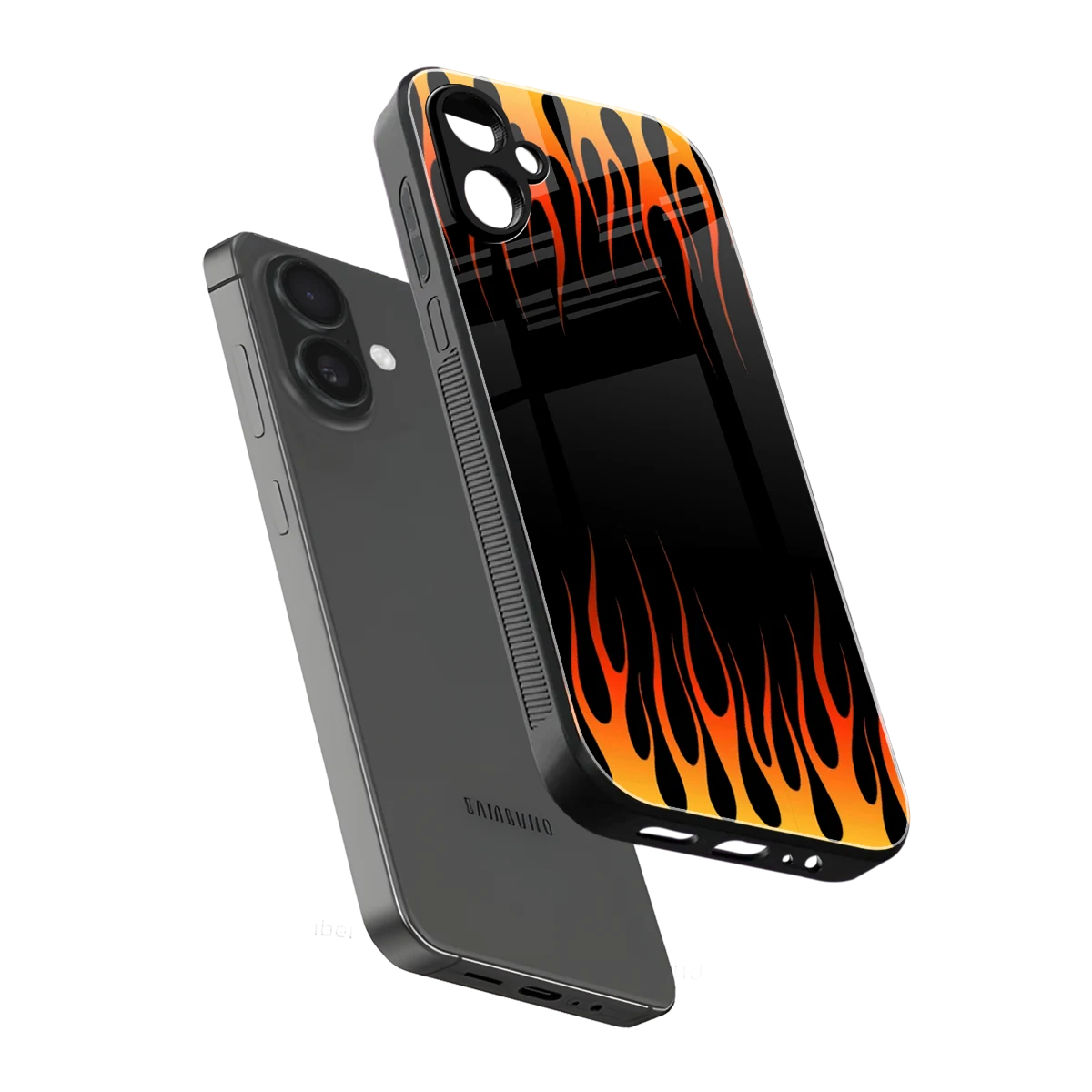 Flames Hot Red sleek samsung galaxy a06 5g cover with tempered glass back and TPU edges