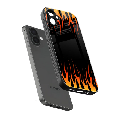 Flames Hot Red sleek samsung galaxy a06 5g cover with tempered glass back and TPU edges