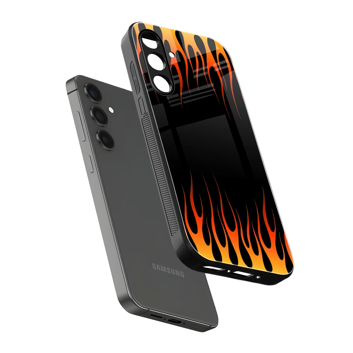 Flames Hot Red sleek samsung galaxy a16 5g cover with tempered glass back and TPU edges