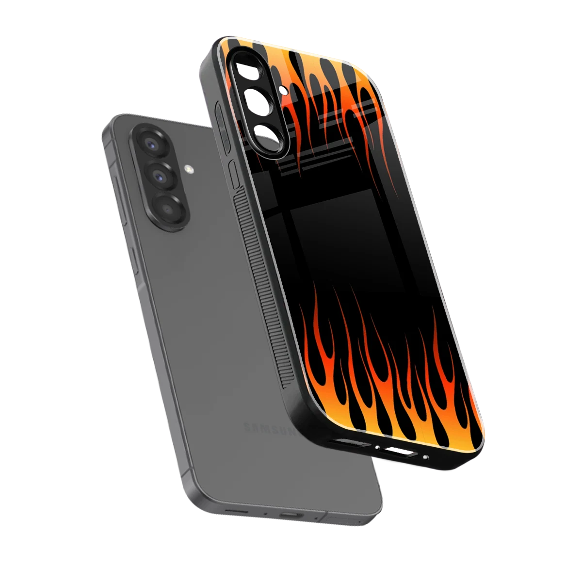 Flames Hot Red sleek samsung galaxy a17 5g cover with tempered glass back and TPU edges