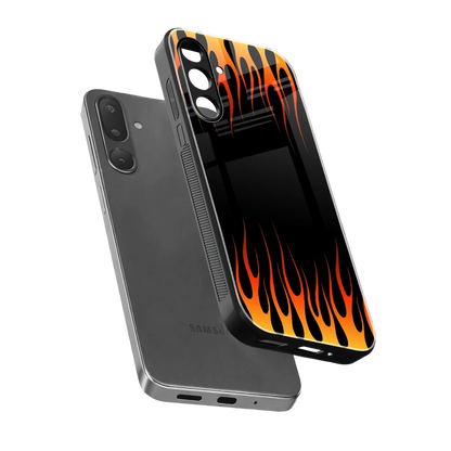 Flames Hot Red sleek samsung galaxy m56 5g cover with tempered glass back and TPU edges